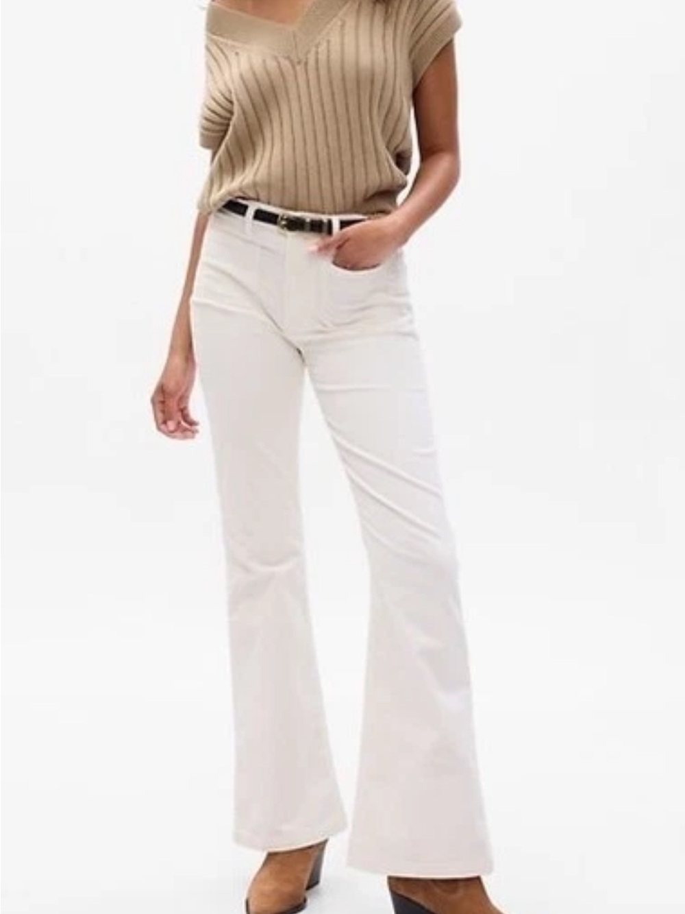 Gap High Rise Corduroy '70s Flare Pants Ivory Beige Size 34 (18) NWT MSRP $79.95